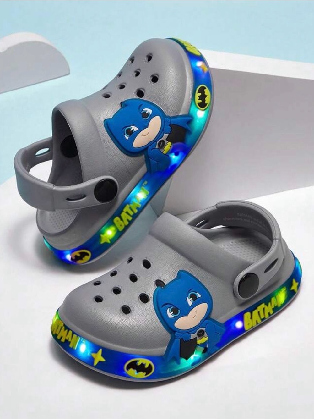 Batman Kids Gray and Bright Blue Cartoon Clog Sandals